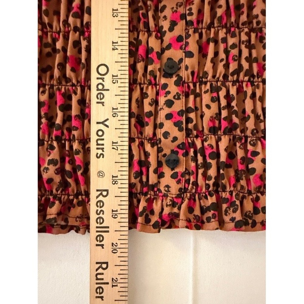 Foxcroft NYC Womens Pink Tan Leopard Print Smocked Square Neck Top Size 8 - Picture 10 of 11